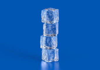 Blocks of clear ice on blue background