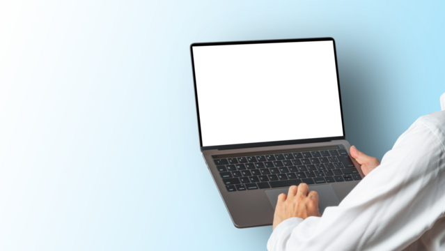 パソコンを持って操作する男性 - Powered by Adobe