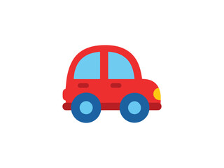 Simple Flat Design Red Car with Blue Window and Wheel Illustration