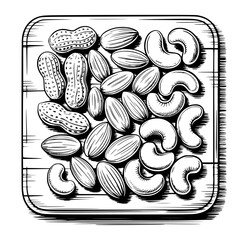 Plate of assorted nuts including peanuts, almonds, and cashews