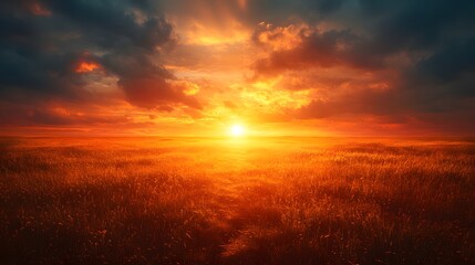 Fototapeta premium Surreal Dreamscape of Golden Prairie at Sunset with Abstract Light