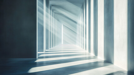 Fototapeta premium Sunlight Streaming Through a Modern Corridor with Geometric Shadows