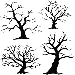 Obraz premium Gnarled Leafless Tree Silhouettes; Vector Graphics Silhouettes of Dead Trees Illustration Collection