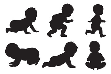 Baby Crawling Silhouettes Set. Very smooth and detail vector . Sitting, crawling and standing. Vector illustration . 