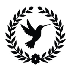 hummingbird with floral wreath.