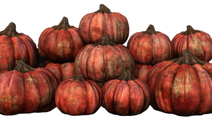 Collection of Various Pumpkins with Rich Texture and Warm Colors on Transparent Background