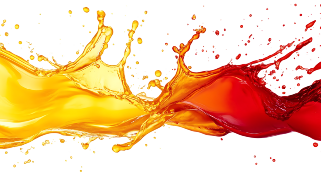 Abstract splash of orange and red liquids.