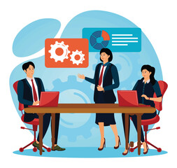 Business  Operations management concept. Company Operations Manager Holds Meeting Presentation.