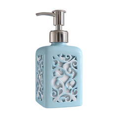 Obraz premium Light blue soap dispenser with decorative cutouts.