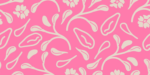 Exotic hand drawn flowers pink color, seamless patterns with floral for fabric, textiles, clothing, wrapping paper, cover, banner, home decor, abstract backgrounds. Vector illustration