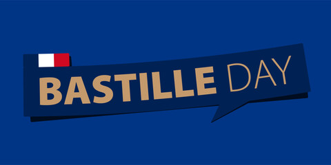 14 July Bastille Day banner template design in bold minimal and flat style. France national day banner. France flag and blue speech bubble on blue solid background. 
