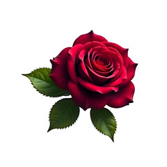 A vibrant white rose in full bloom, its velvety petals spiraling elegantly from the center, accompanied by lush red leaves, isolated on a clean png background