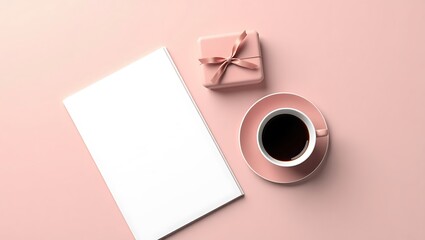 Elegant Pink Workspace Mockup featuring Coffee Gift and Blank Notepad ideal for Branding Design and Feminine Business
