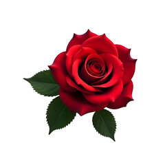 A vibrant white rose in full bloom, its velvety petals spiraling elegantly from the center, accompanied by lush red leaves, isolated on a clean png background