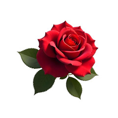 A vibrant white rose in full bloom, its velvety petals spiraling elegantly from the center, accompanied by lush red leaves, isolated on a clean png background