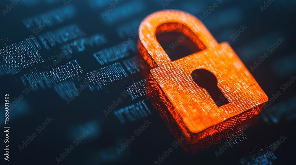 Poster digital lock symbol on abstract background representing cybersecurity and data protection concepts