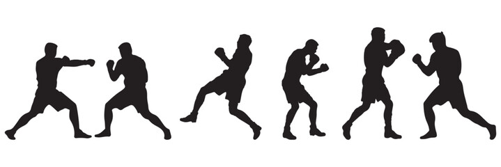 Double Boxing set box icon, Boxing illustration . Set of silhouettes of boxer fighting .   EPS 10 