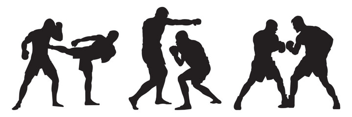 Double Boxing set box icon, Boxing illustration . Set of silhouettes of boxer fighting .   EPS 10 