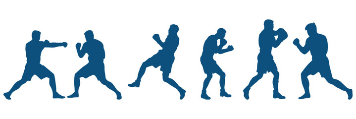 Double Boxing set box icon, Boxing illustration . Set of silhouettes of boxer fighting .   EPS 10 