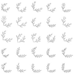 Hand Drawn Outline Floral Corners Set Ellement