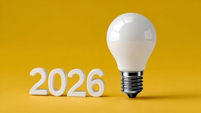 Light bulb is on top of a yellow background with the numbers 2016 written below it. Concept of progress and innovation, as the light bulb represents a new idea or invention