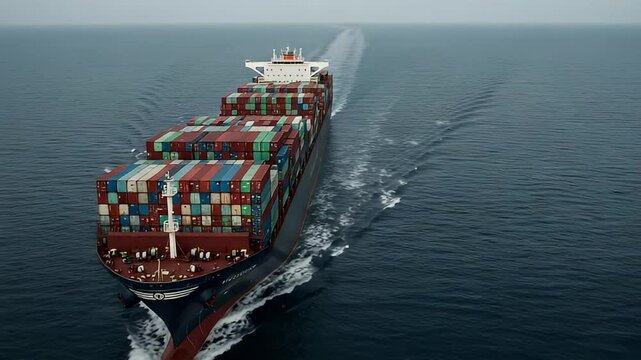 Ultra Wide Angle View of a Container Ship at Sea 10.mp4