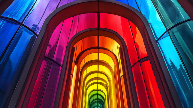 Vibrant Rainbow-Colored Tunnel with Arched Design