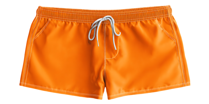 Bright orange men's swim shorts, summer fashion.
