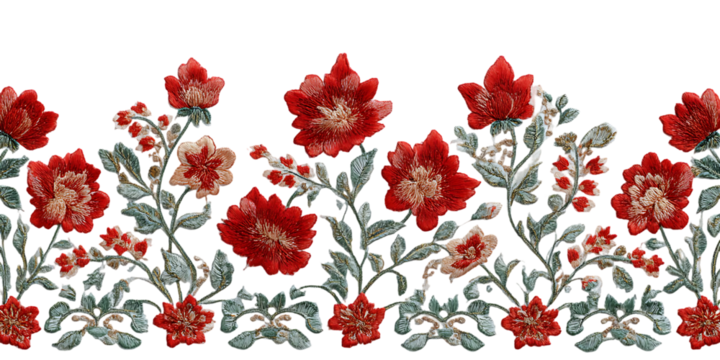 Red floral embroidery border design