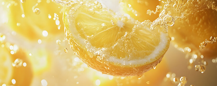 Lemon slice with water drops