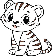 Adorable cartoon white tiger cub sitting
