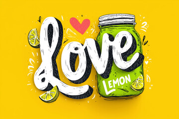 Naklejka premium Love Lemon – Playful Lemon-Themed Typography Illustration