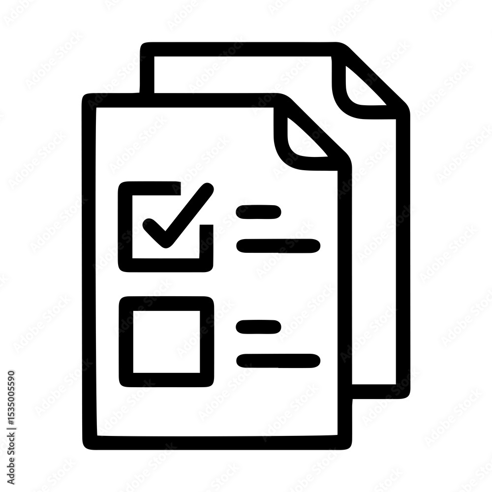 Aufkleber outline style image depicts two overlapping document pages, with the front page featuring a checked 