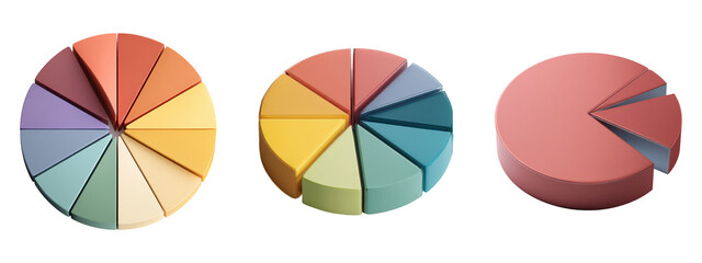 Obraz premium 3D Pie Chart Slices Set Isolated on Transparent Background