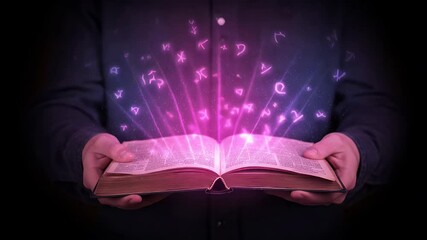 Open book with glowing symbols - Powered by Adobe
