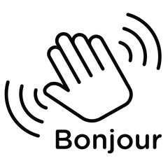 Bonjour text with hand wave icon simple flat icon vector symbol © Kajal