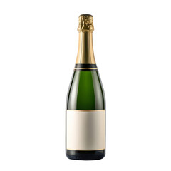 Champagne bottle with a blank label isolated on a white background for mockup.
