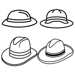 Black and White Vector Line Art of Hats Doodle Set