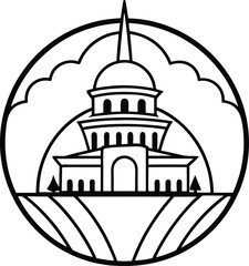Black and White Line Art of Famous World Landmark Vector