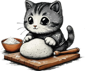  Cute Tabby Cat Baking Bread.