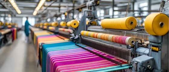 Colorful Textile Production in Modern Fabric Weaving Workshop