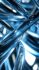 Interwoven Glass Strands with Blue Illumination