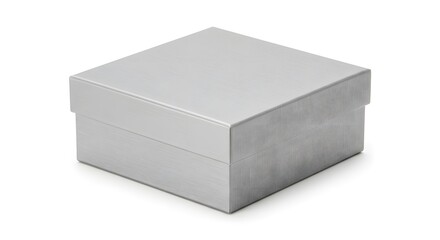Fototapeta premium Simple Silver Gift Box with Lid on White Background