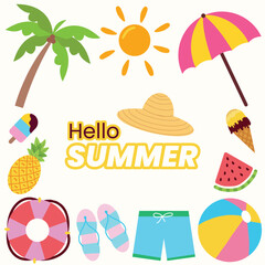 Summer set flat design. Collection of summer vacation.