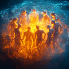 Abstract Human Teamwork Translucent Visualization Silhoue Donzb