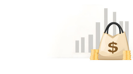 Illustration of a money bag with dollar sign, coin stacks, and bar graph in the background