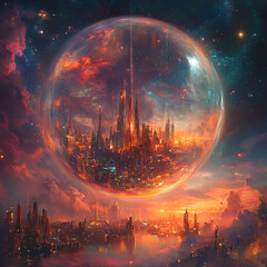 Floating Suspended Within Transparent Massive City