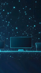 Futuristic Networked Displays with Blue Neon Connections