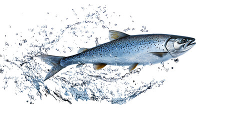 Fototapeta premium Salmon Fish: Leaping, Water Splash, Aquatic Animal Illustration