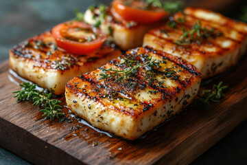 Sea bream fillet with garlic and herbs.